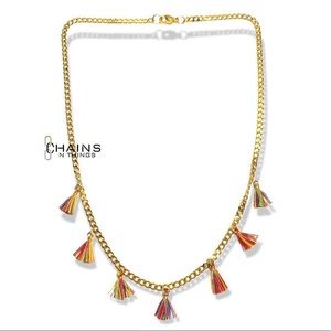 Rainbow Tassel Necklace Stainless Steel 16" cuban chain summer boho style summer